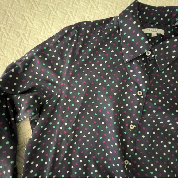 Foxcroft Multicolor Polka Dot Button Down Shirt 14 Shaped Navy - Picture 8 of 10